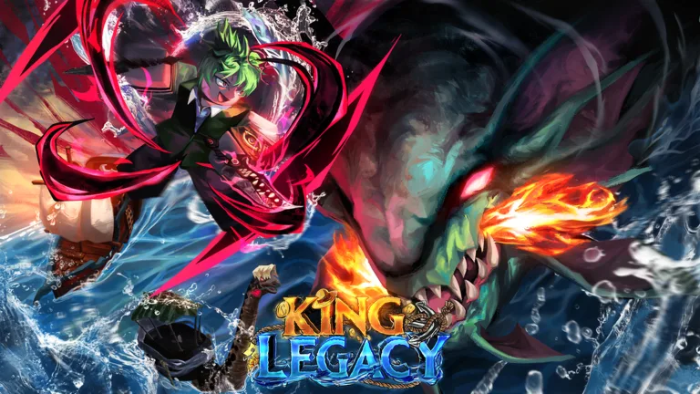 A King Legacy fighter battling a giant sea dragon