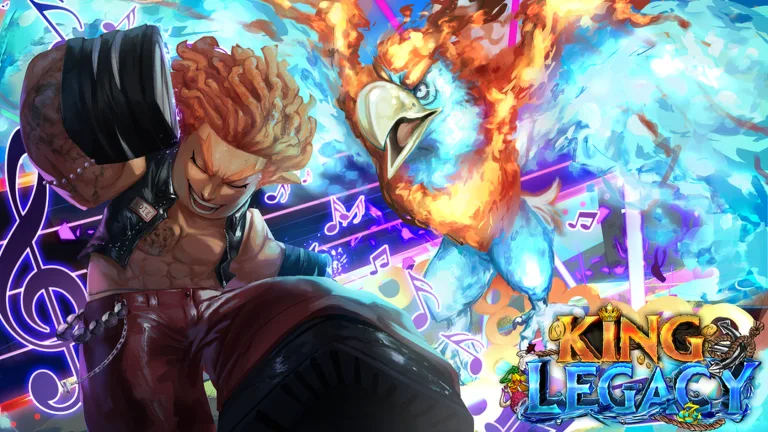 A fiery fruit wielder from King Legacy key art