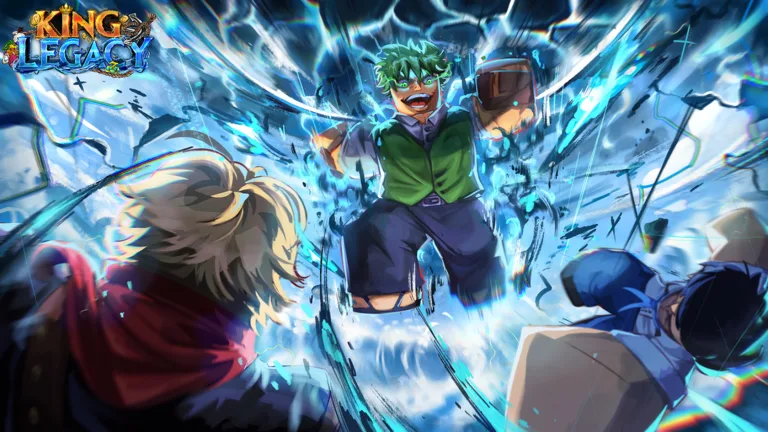 A King Legacy character using a storm power