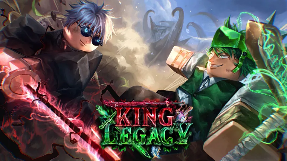 Two King Legacy characters facing off in battle